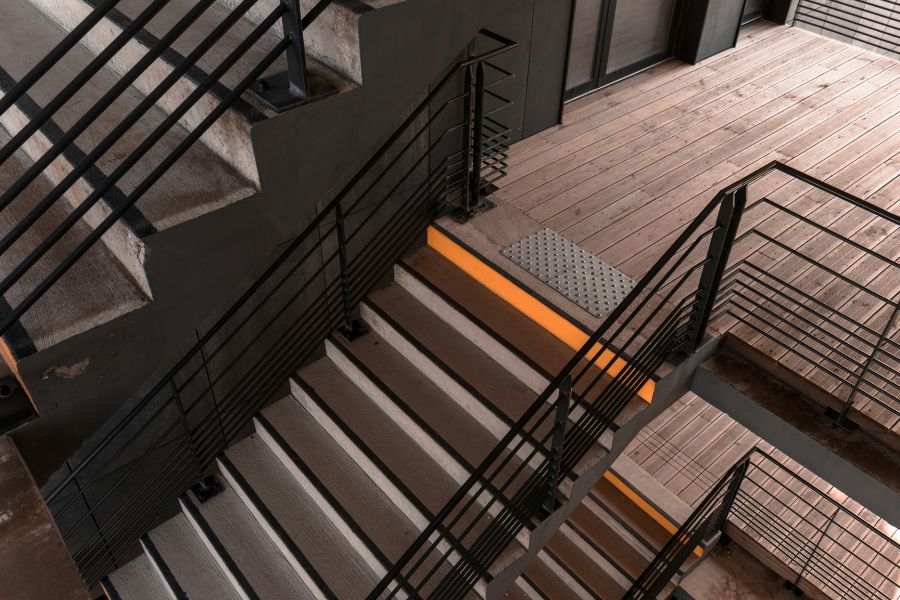 Staircase with orange lighting